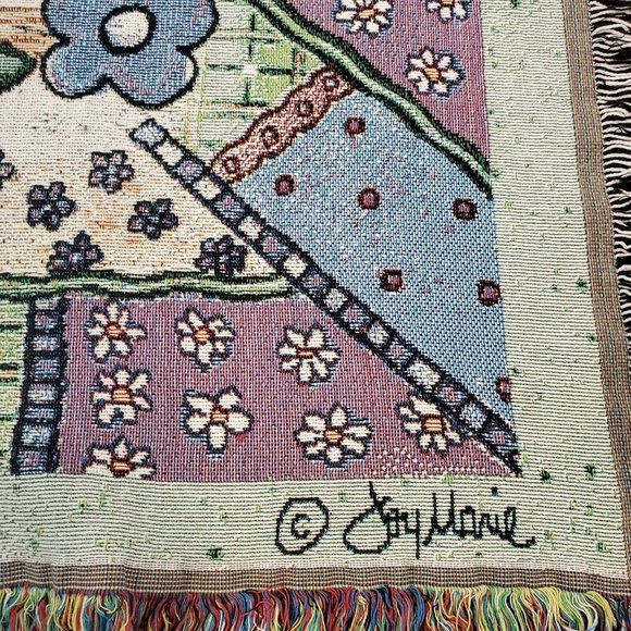 Vintage 90s Religious Christian Bible Scripture Floral Blanket Fringe Joy Marie - Picture 3 of 4